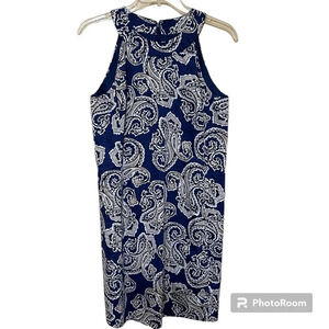 Ann Taylor Loft Blue Paisley Sleeveless Sheath Dress Size 4 Womens Back Zip Up